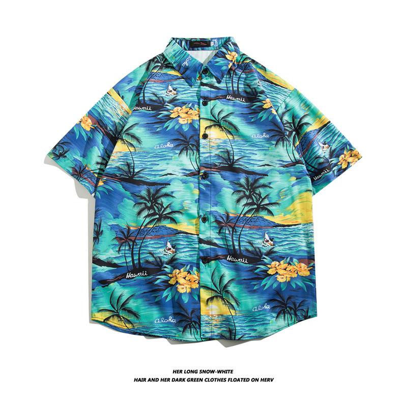 Fashion Men's Shirt  Beach Flower Print Hawaiian Shirts for Men Beach Casual Shirt Loose Men Shirts