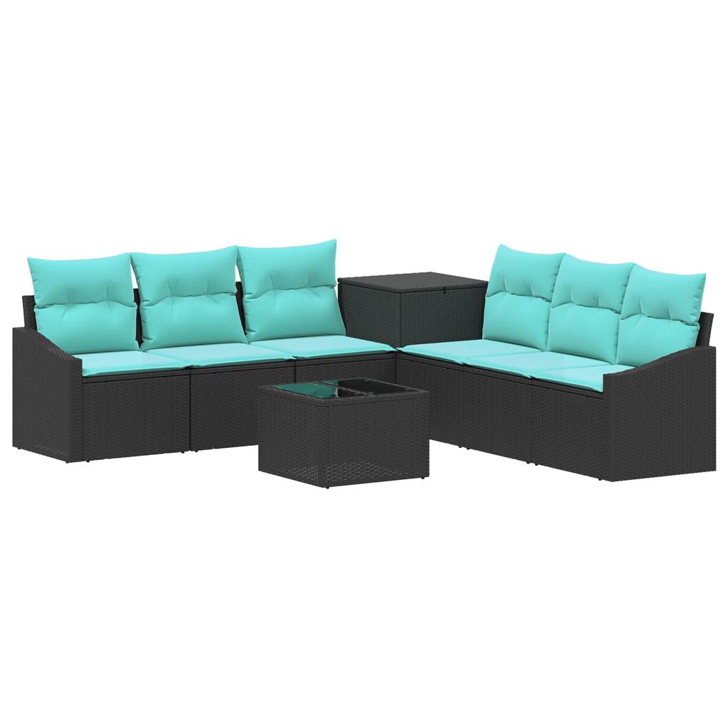 Sofa Set 8 Pcs Black and Blue Poly Rattan and Steel