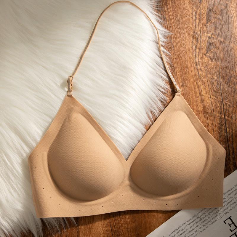 Liquid foundation hanging neck thin shoulder strap U-shaped beautiful back underwear women's small breasts gathered and closed, soft support