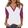 Women's Casual Fashion Sexy Comfortable V-neck Stitching Color Three-quarter Sleeve Top