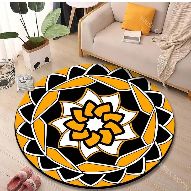 1PC Mandala Print Round Rug Carpets Living Room Chair Home Decoration Children Play Crawling Soft Non-slip Floor Mat Decoration