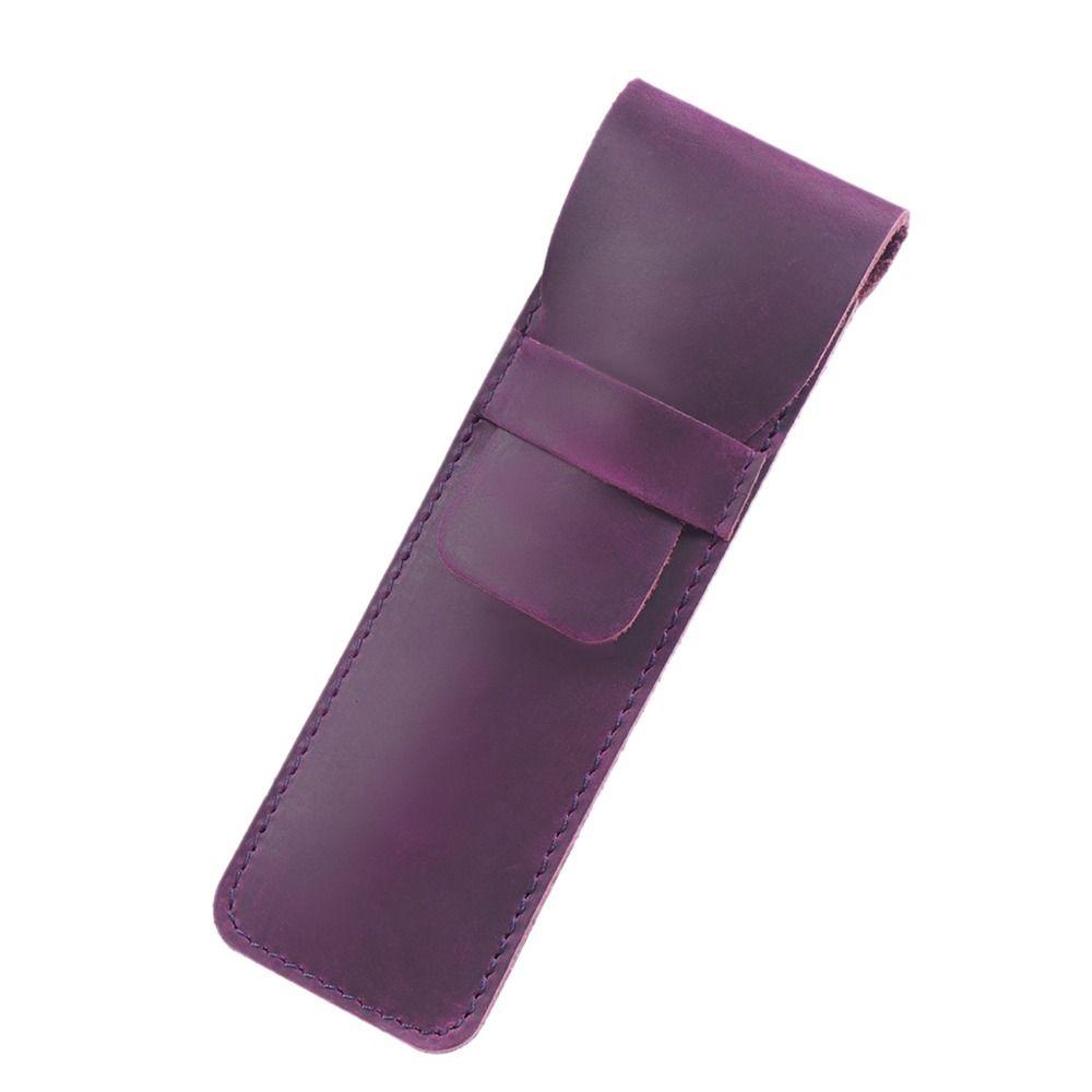 

5Colors Brown Fountain Pen Pouch Genuine Leather Ballpoint Pen Protective College Supplies Purple-Small