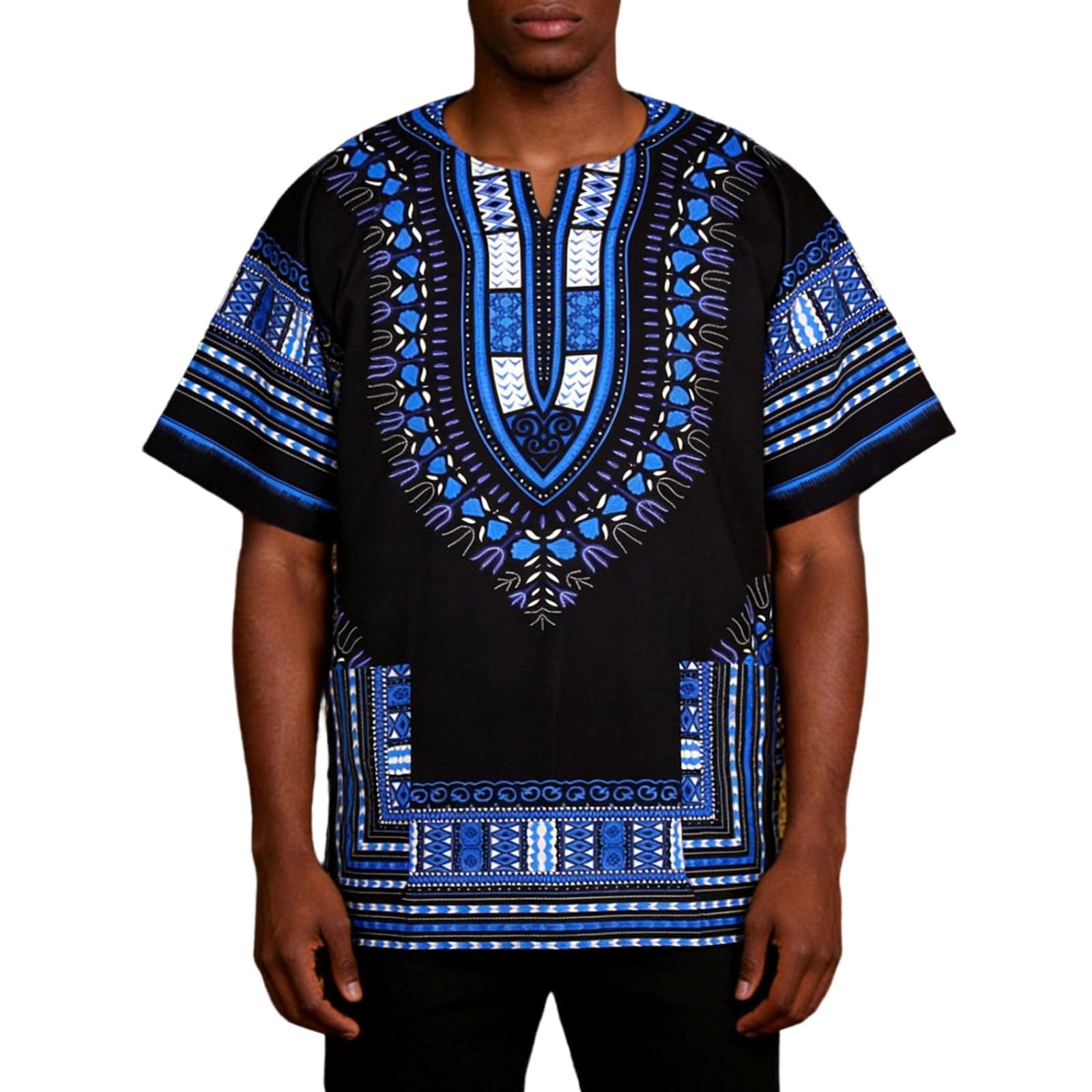Hibaby1 Traditioneel losvallend Dashiki overhemd voor heren met geometrische tribale print Korte mouw Pullover Etnische top voor dagelijks gebruik S