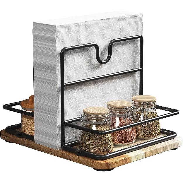 Napkin Holder for Table, 2 IN 1 Napkin Holders That Can Hold Salt Jar and Pepper Jar, Napkin Dispenser, Modern Dining Table Decor, Metal Racks and