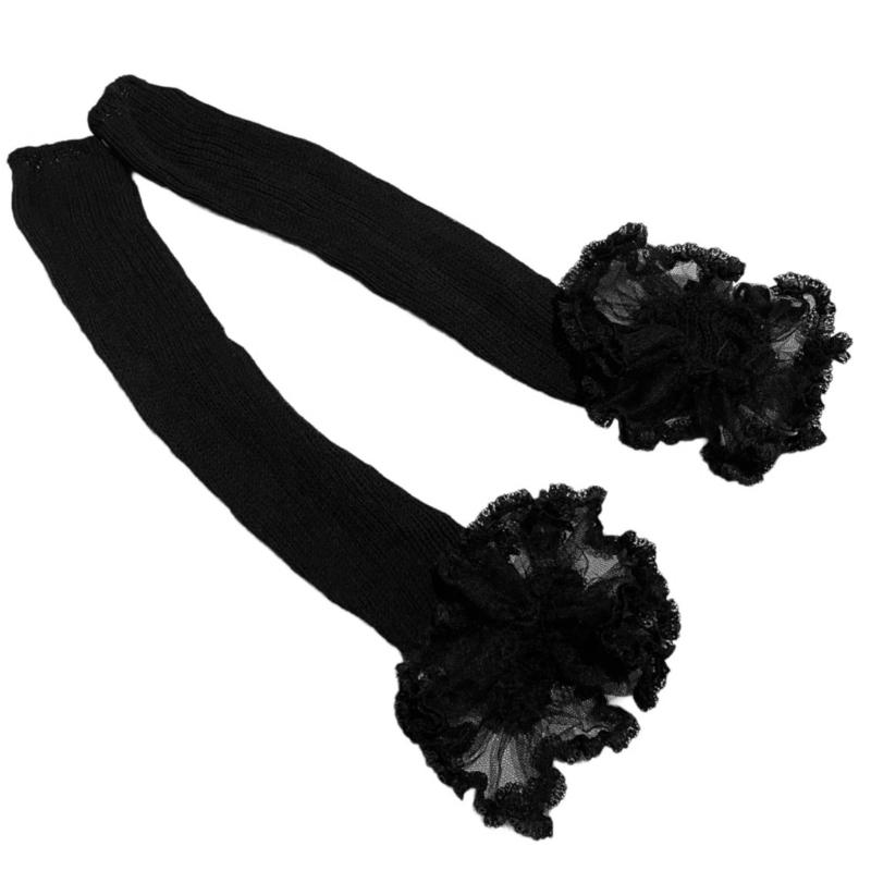 Ribbed Knit Leg Warmers Long Calf Socks Korean Women Girls Cute Ruffled Mesh Lace Trim Boot Cuffs Leg Covers Stockings
