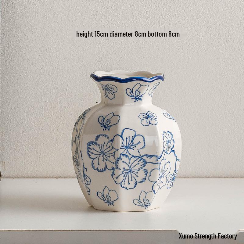 Vintage Blue & White Porcelain Ceramic Vase for Home Flower Arrangement