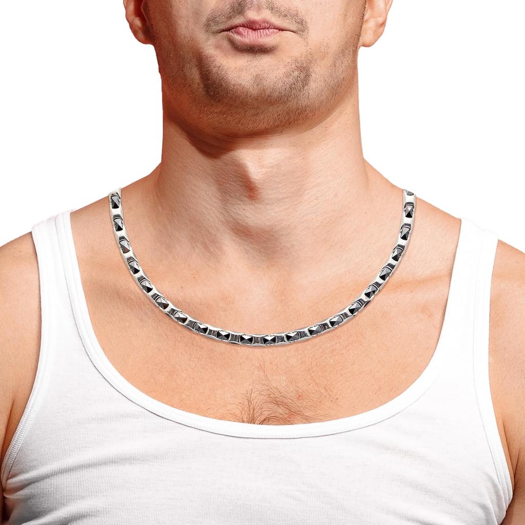 HAQI Men's Titanium and Ceramic Magnetic Hematite Necklace, Anti-Static, 55cm