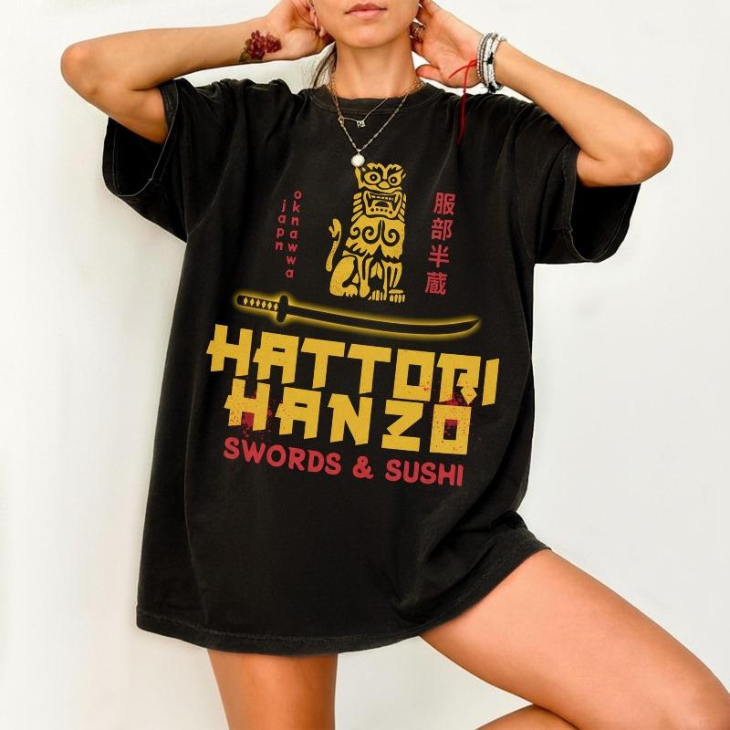 

Retro Japanese Samurai Sword Action Movie Themed Tshirt for Women Summer New Unisex Casual Cotton Tshirt S