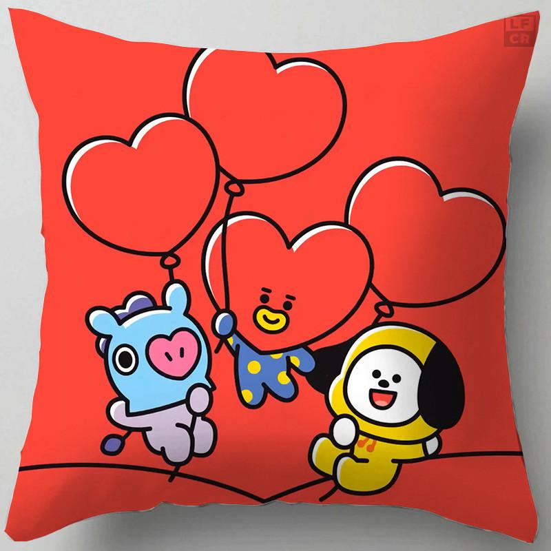 Cartoon Bt21 Cushion Cover Decorative Soft Pillow Case Sofa Car Protector Throw