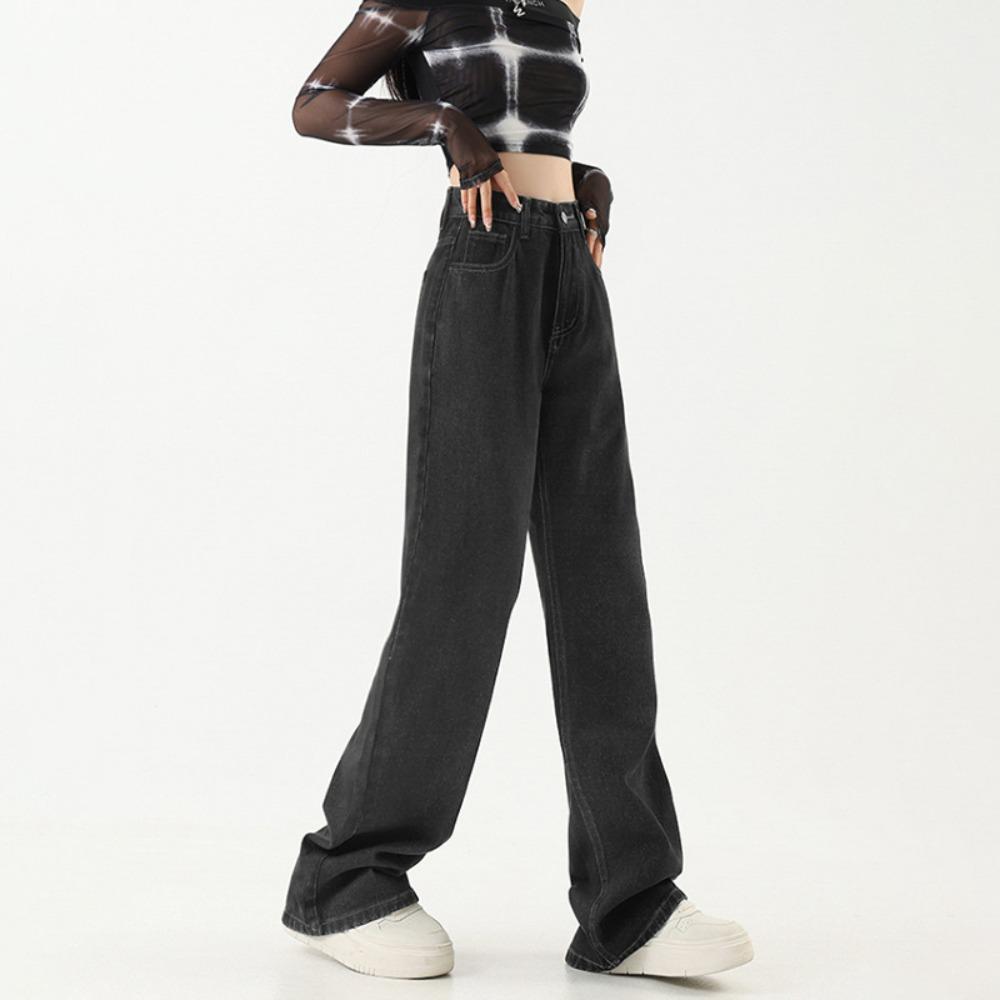 Herbst und Winter neue hohe Taille und dünne Persönlichkeit lässiges Mode-Design weites Bein Bodenlange Hose High Street Trend Jeans