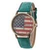 Vintage British Style Quartz Watch With Denim Band And American Flag For Unisex Casual Wear