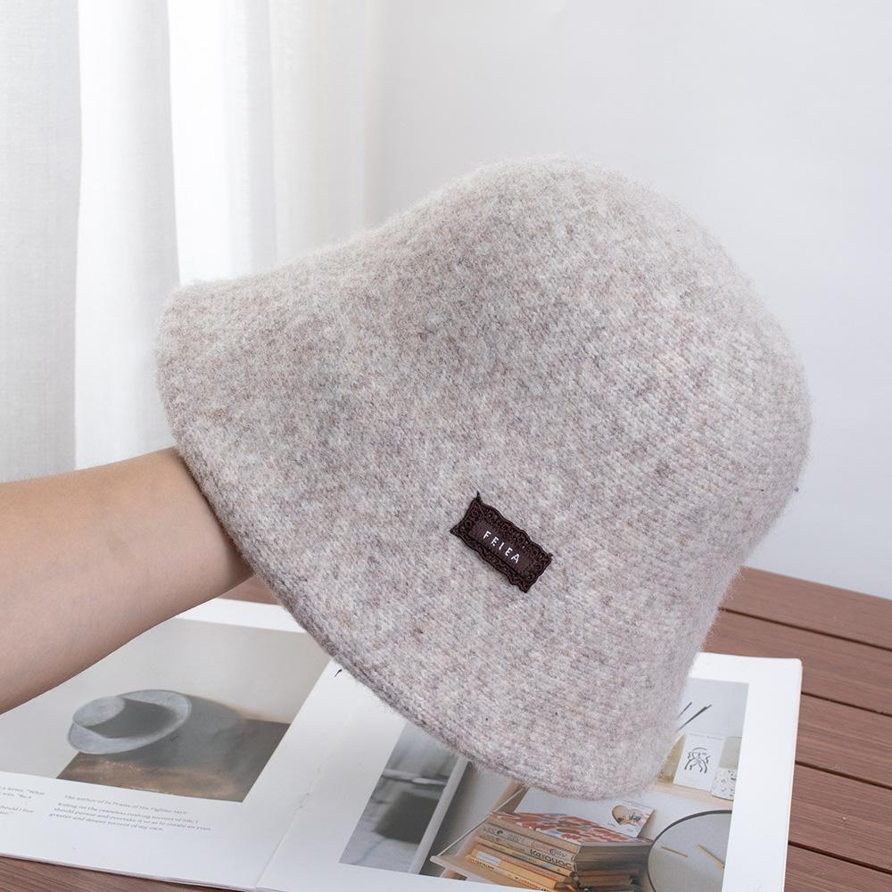 Plush hat women's autumn and winter wide brims show small face plain and versatile woolen bucket hat foldable basin hat