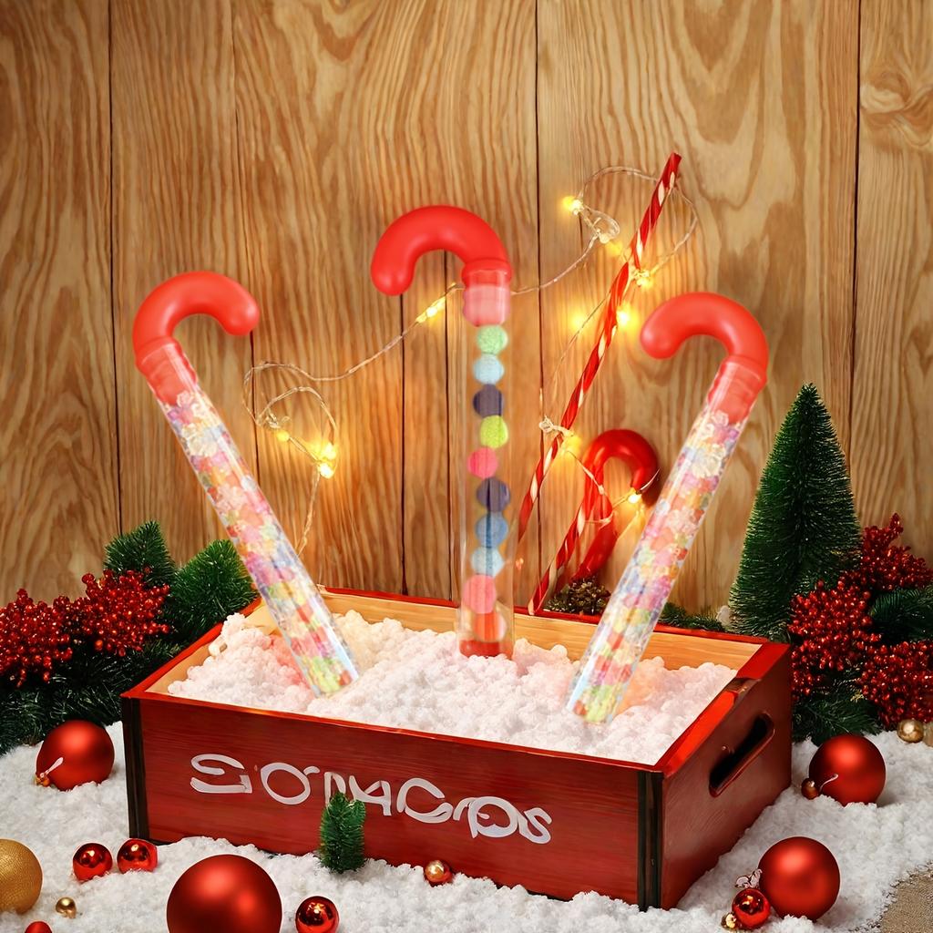 6pcs Large Candy Cane Plastic Tubes with Red Lids - Transparent Party Favors for Christmas, Birthdays & Festive Celebrations
