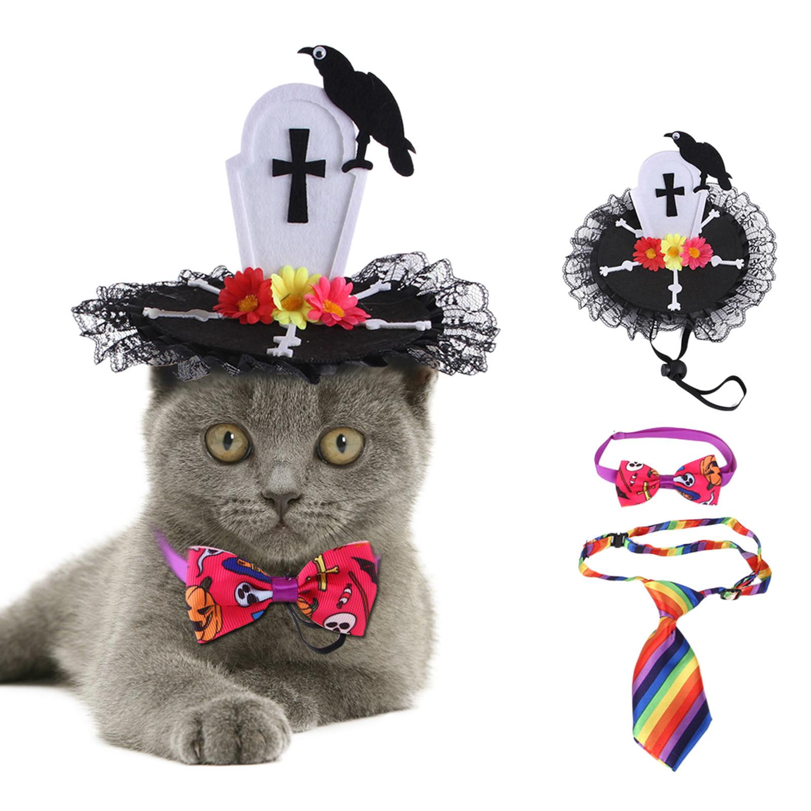 Halloween Pet Hat Bow Tie Set Modeling Cat Dog Festive Costume Transformation Set Pet Clothes for Medium Dogs Summer чёрный