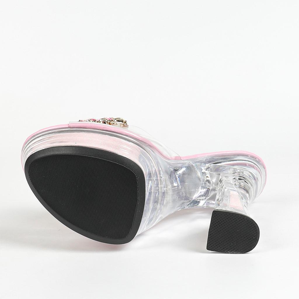 Glass Hotel Rhinestone Thick Heel Banquet Slippers Women's Summer Transparent Waterproof Platform Thick Bottom Sexy Crystal