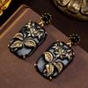 Enamel Relief National Style New Chinese Plum Blossom Earrings Medieval Vintage Gorgeous Retro Old Earrings