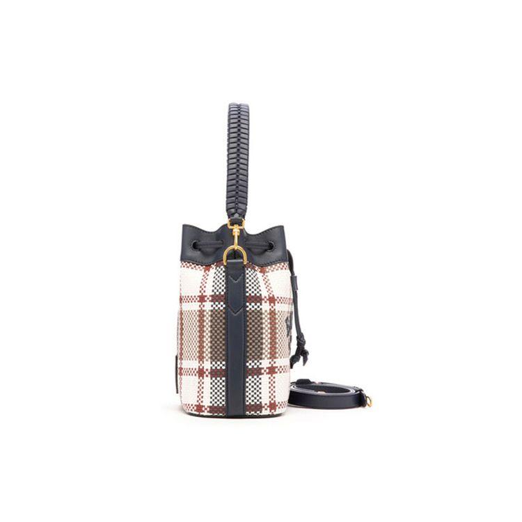 Bally Cleoh 21 Drawstring Closure Striped Decor Leather Bucket Bag Women Handbags Gray Brown 6300233