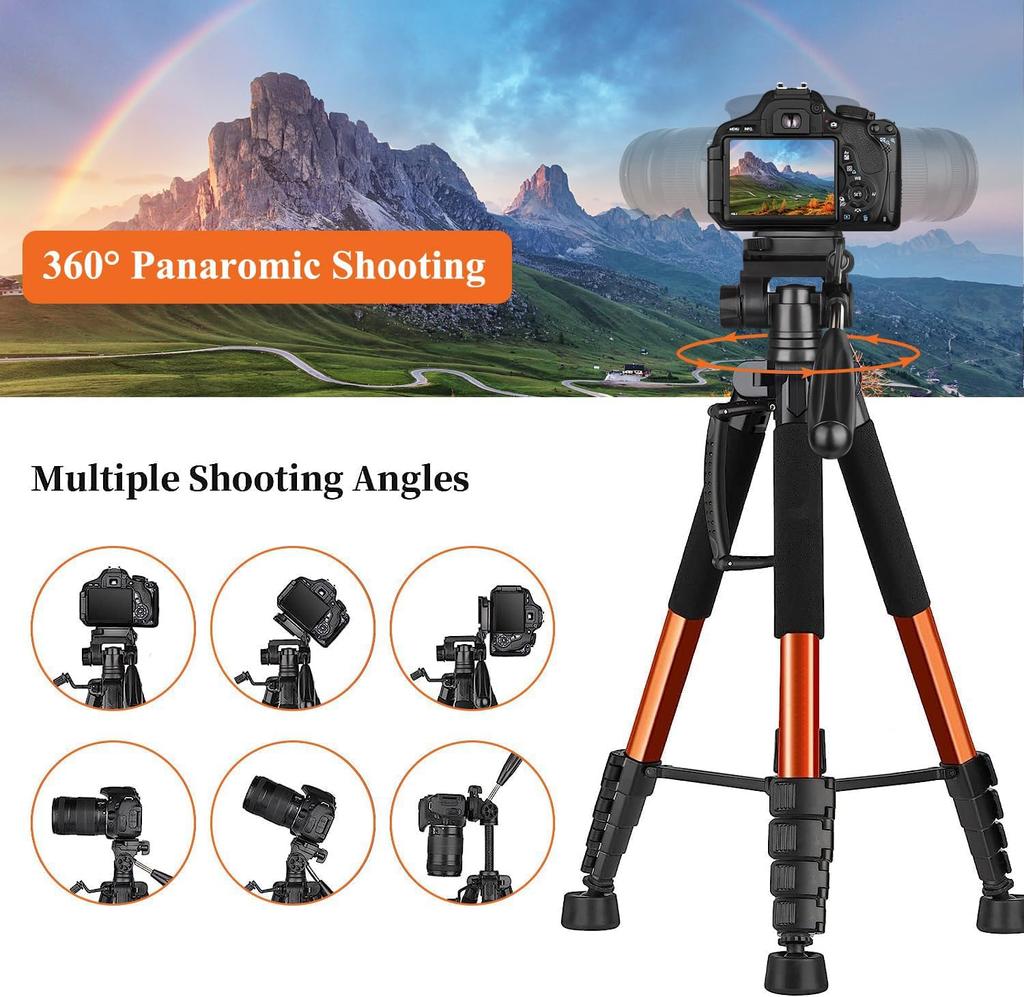 190cm Camera Tripod Smartphone Tripod Head Rotatable Remote Control Storage Bag Pan Handle Quick Shoe Compatible 3-Way 360° SLR/Video