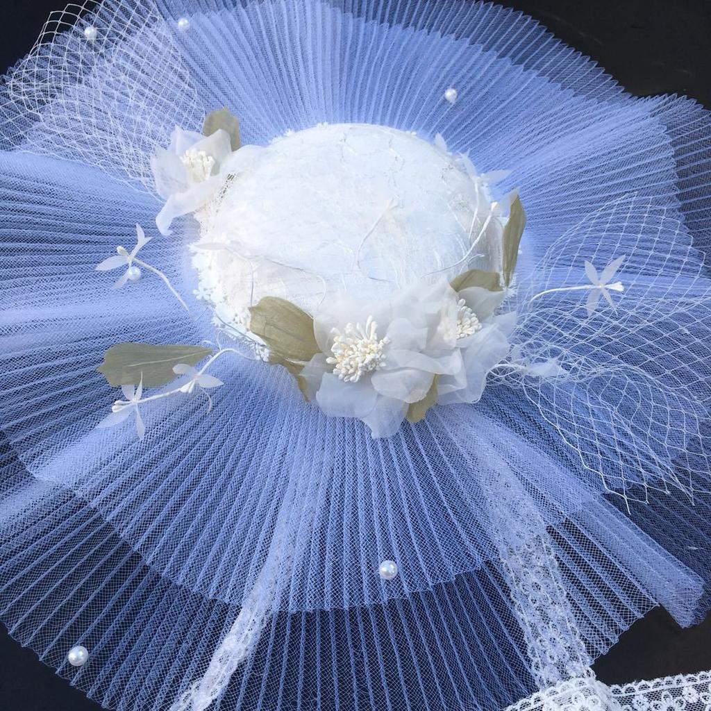 White exaggerated lace big eaves hat wedding dress accessories studio stage banquet versatile top hat hair accessories