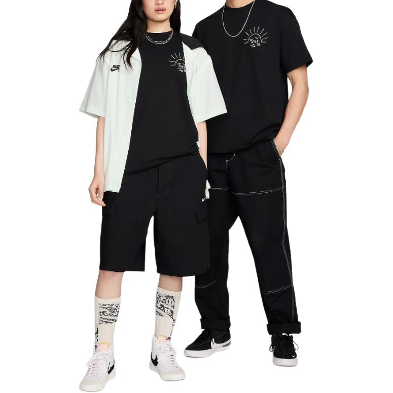 Nike Logo Embroidered Round Neck Casual Short Sleeve T-Shirt Unisex T-Shirt Black FZ5282-010
