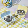 Adorable Stainless Steel Cat Bowl, Featuring a Color-block Design, Comes with a Non-slip Mat To Prevent Tipping, Leak-proof Construction