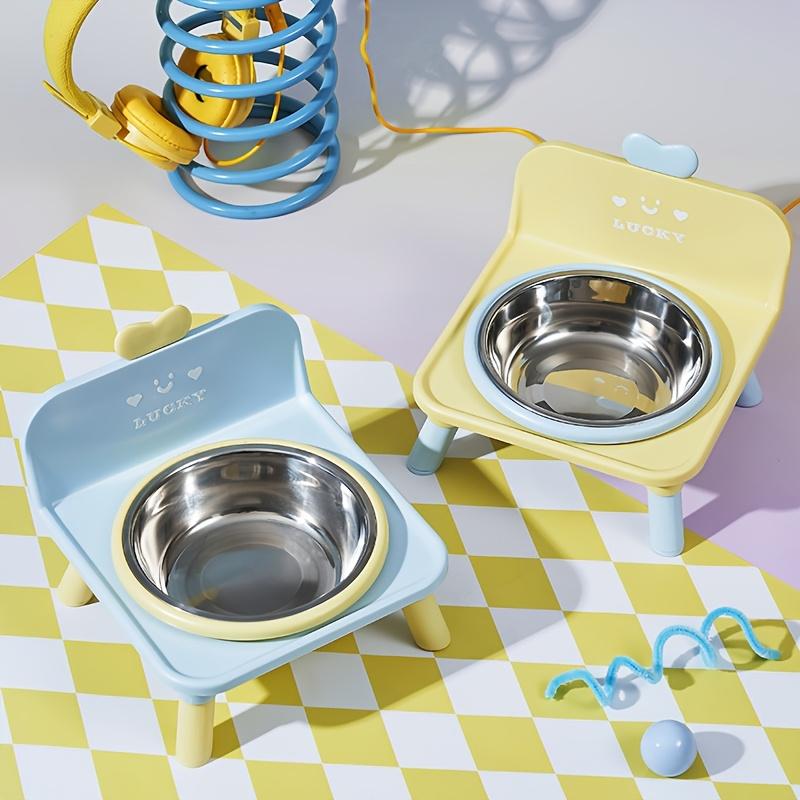 Adorable Stainless Steel Cat Bowl, Featuring a Color-block Design, Comes with a Non-slip Mat To Prevent Tipping, Leak-proof Construction
