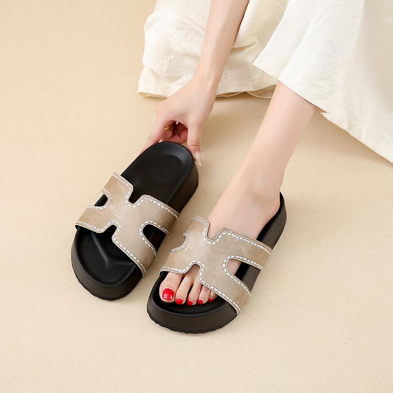 CRLAYDK Women's Platform Slippers Comfort Leather Slides Beach Summer Home Casual Open Toe Soft Walking Sandals
