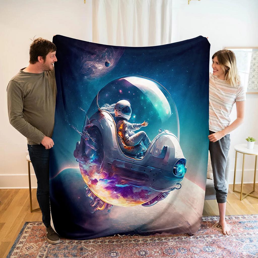 Astronaut Flannel Throw Blanket Out Space Galaxy Star Moon Blanket Comfortable Warm Lightweight for Bed Couch Sofa Decoration