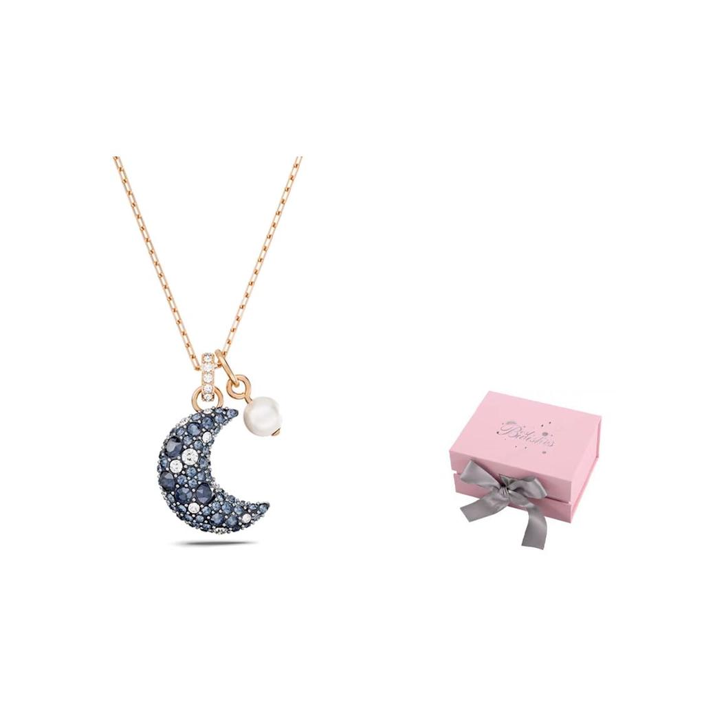 Swarovski Naszyjnik z wisiorkiem w kształcie księżyca Luna dla kobiet Różowe złoto Niebieski 5671585