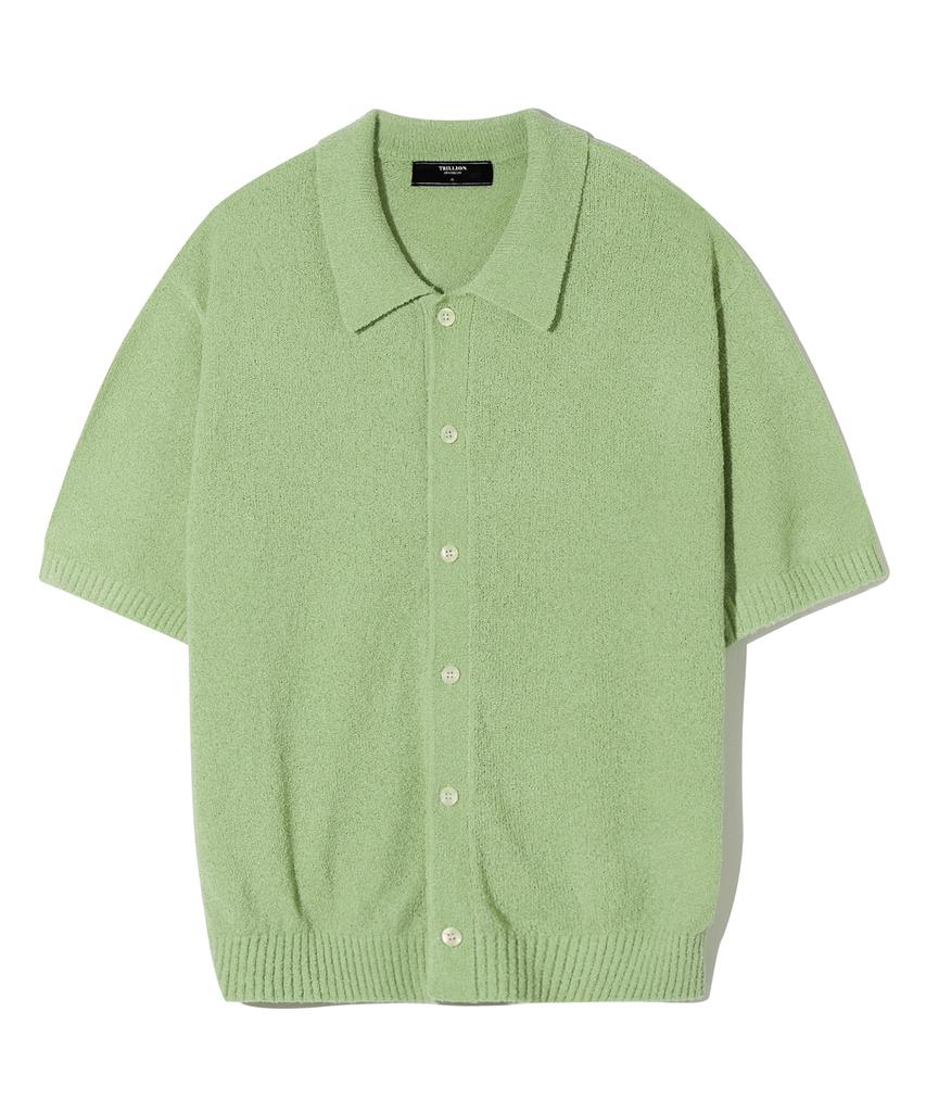 TRILLION Washable Boucle Collar Short Sleeve Knit (Light Green)