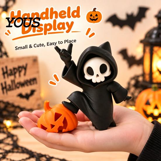 Integrated Molding Skeleton Decor Little Pumpkin Skull Ornament, 3D Printed Halloween Decor, Cute Desktop Figurine for Home Table Decoration