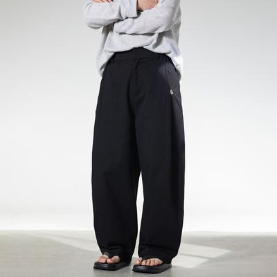 Mens Pleated Solid 100 Cotton Loose Straight Casual Long Pants