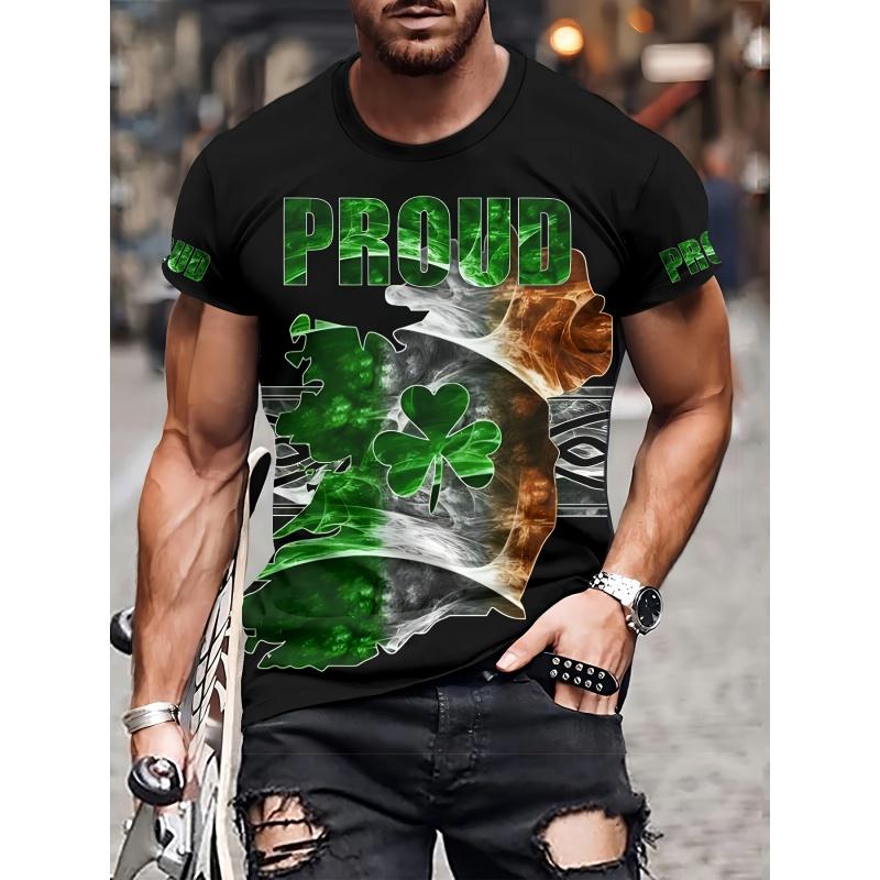 3D Printed Irish Flag T Shirt For Men St. Patrick's Day Clover Graphic T-Shirts Fashion Casual Women Loose Round Neck Tops Tees