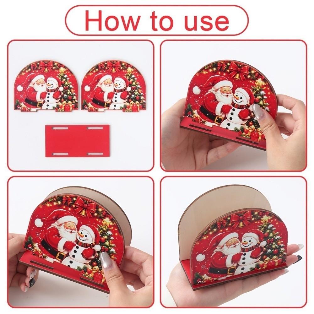 Snowman Peeking Santa Napkin Holder 2D Flat Christmas Napkin Stand Holiday Decor