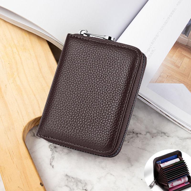 Minimalist Anti-Demagnetization & Anti-RFID Zipper Leather Card Holder with Large Capacity and Coin Purse