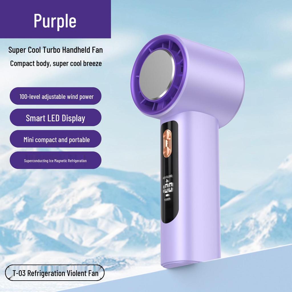 Mini USB Handheld Fan with 100-Speed Digital Display and Cooling Ice Pack