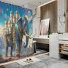 Fantasy Elephant Castle Shower Curtain - Blue Elephant In Golden Armor, Magical Scene, Polyester Fabric,Includes 12 Hooks