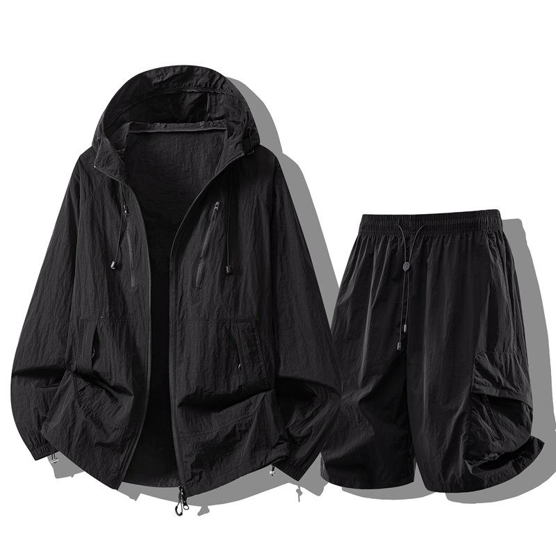 Summer Men Women Sunscreen Twinset Clothing Quick Dry Hooded Top And Shorts Set Hooded Men Women Sun Protection Clothing Suit