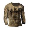 Retro Men's 3D Knights Templar Long Sleeve T-Shirt Street Hip Hop Loose Round Neck T-Shirts Blouse Plus Size Pullover Tops Tees