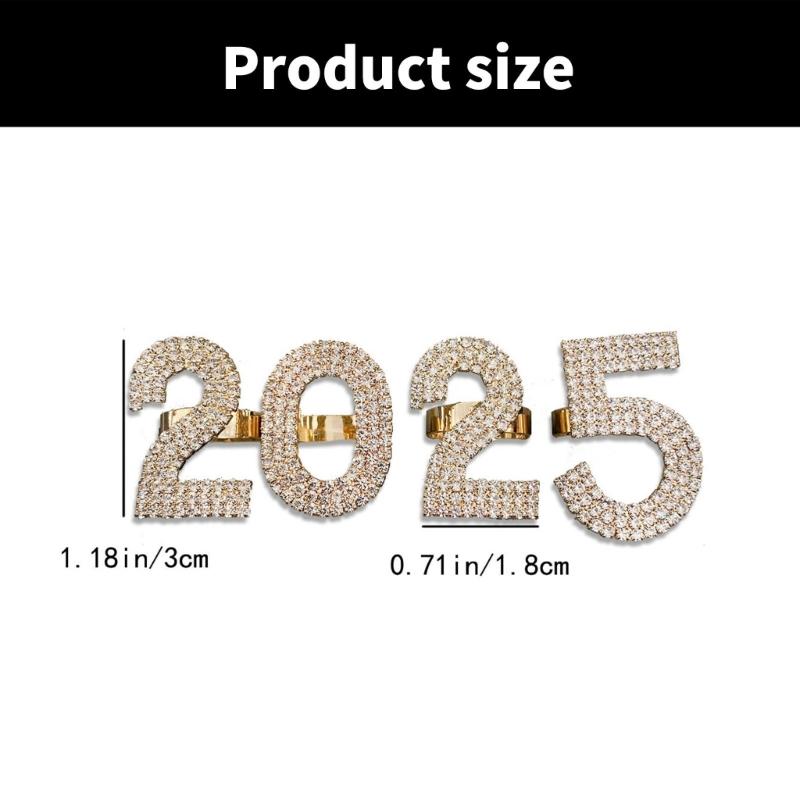 Stylish Open Ended Ring Set with Rhinestones Adjustable 2025 Digital Combination Finger Ring New Year Accessories