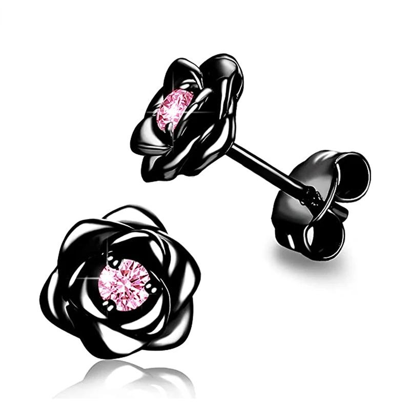 

CAOSHI Minimalist Rose Flower Shape Small Stud Earrings for Women Four Color Available Versatile Earrings Zircon Accessories