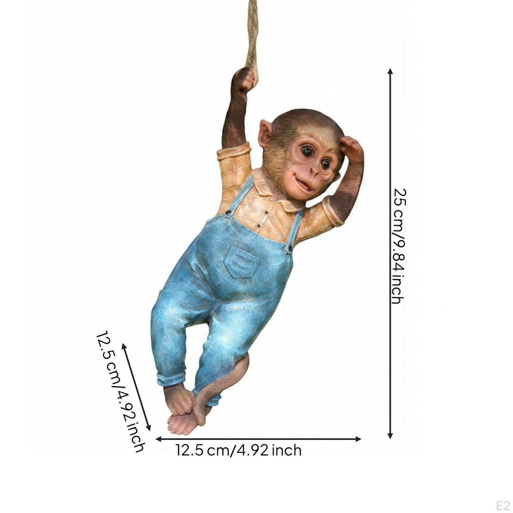 Hanging Monkey Statue Hand Painted Figurine Handmade Garden Decor for Outdoor, Yard