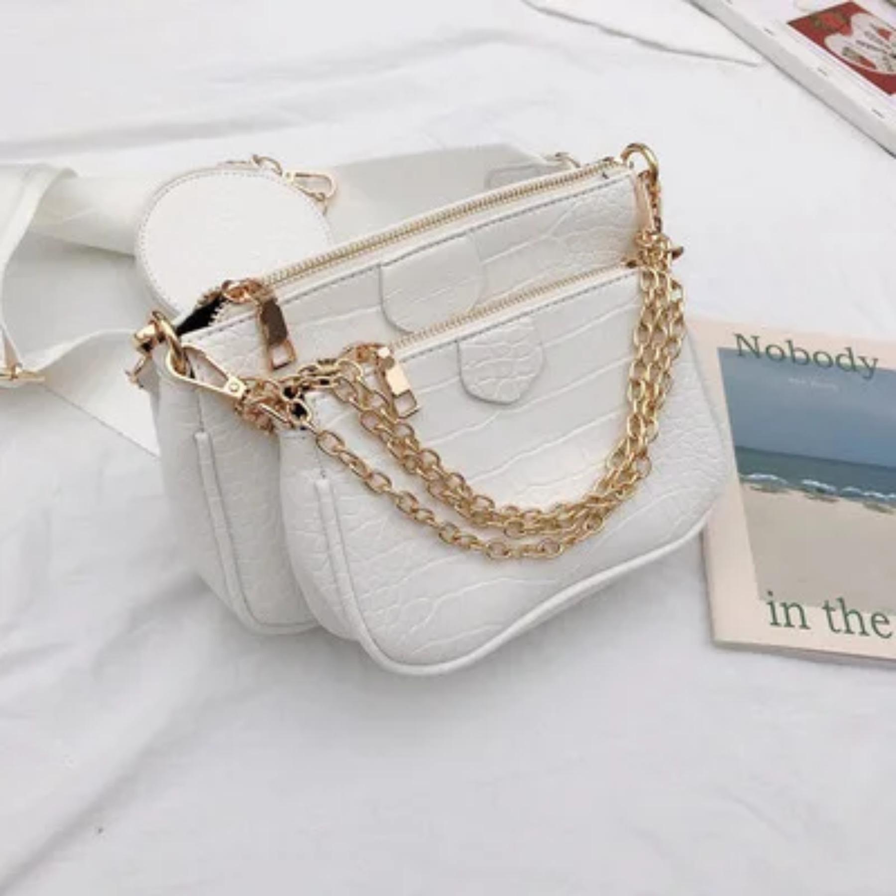 

3 Pcs Set Designer Women Shoulder Bags PU Leather Purse and Handbags Alligator Female Crossbody Bag Wide Strap Messenger Bag