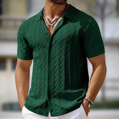 Men Single-breasted Knitted Polo Shirts Short Sleeve Stripe Jacquarded Luxury Cardigan American Fashion Premium Quality Knitwear