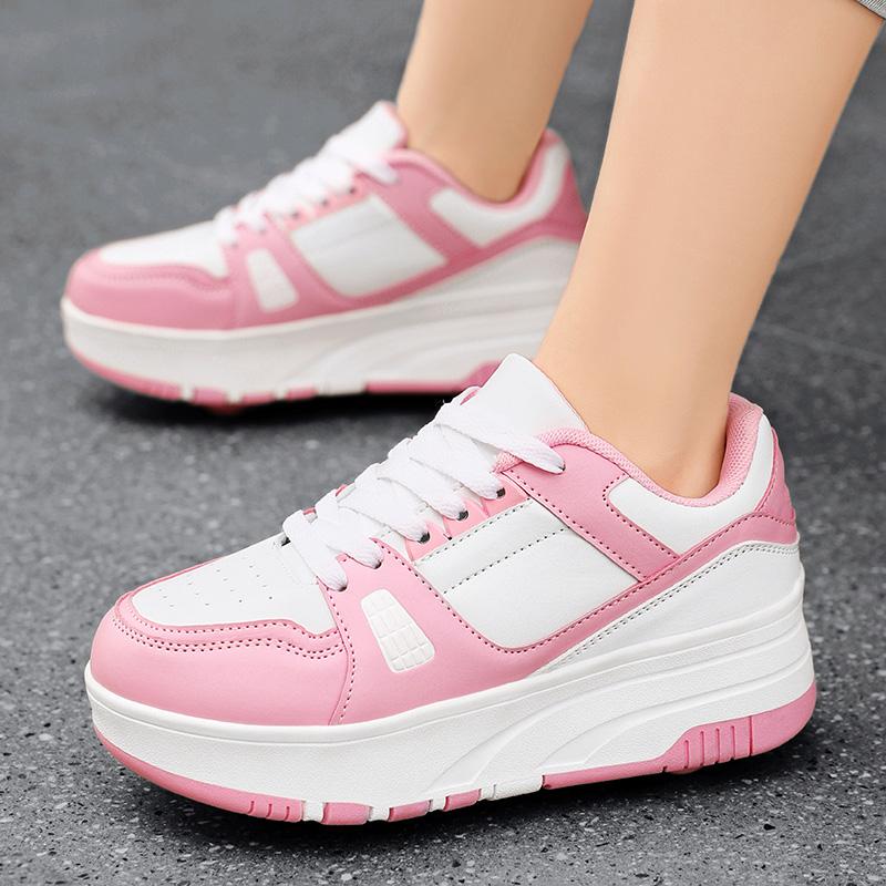 29-40 Bambini Smontaggio Quattro Ruote Scarpe Piatti Scarpe da Fuga / Scarpe da Pattinaggio a Rotelle con Ruote per Donna