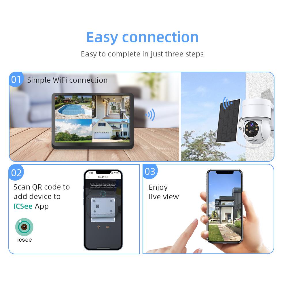 4MP Wireless Solar Surveillance Camera with Touch Screen – Outdoor Waterproof for Home & Mobile Remote Monitoring