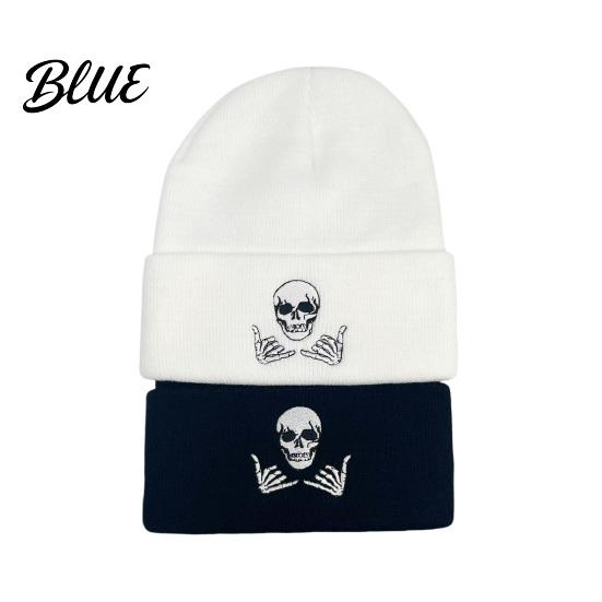 Embroidered Skull Hat Design Thick Knit Warm Men Women Winter Beanie Fun Cap Stretchy Unisex