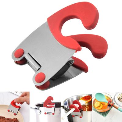 Utensilien Topfclips Edelstahl Silikon Löffelablage Halter Rutschfest Hitzebeständig