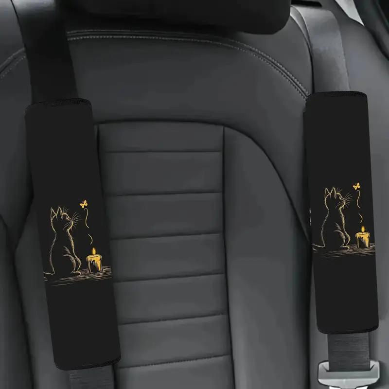 2pcs Car Seat Belt Shoulder Pad Cute Cat Car Seat Belt Shoulder Cover Interior Decoration Accessories for Men and Women