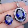 Inlaid Oval Sapphire Open Ring Luxury Micro-Set Simulation Necklace Pendant Female